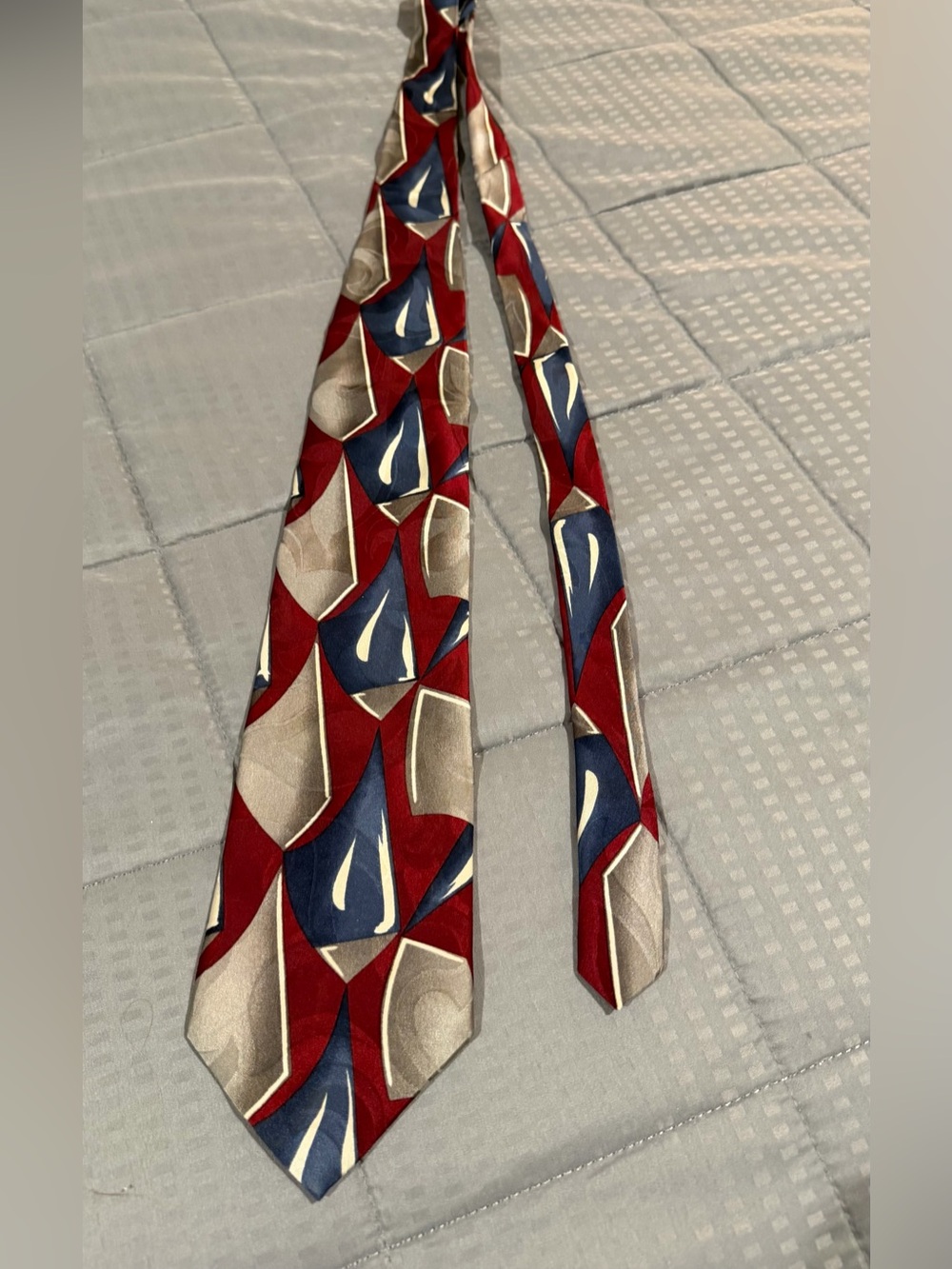 Bellini Red, Blue, and Beige Geometric Silk Tie